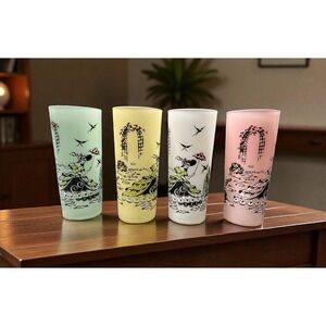 Set of 4 Libbey Vintage Frosted Pastel Southern Belle Tumblers Glasses